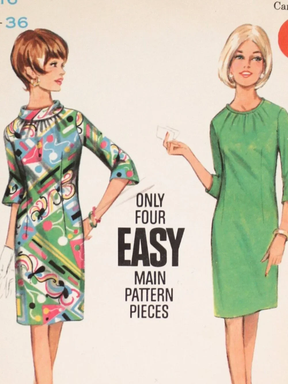 VTG 60s Butterick Sewing Dress Pattern 36B Sz 16 Semi-Fitted Bell Sleeve #4312